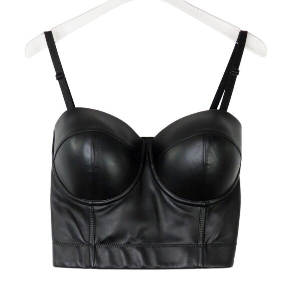 Charmian Black Leather Bustier Top Camisole Size Large - Picture 3 of 8
